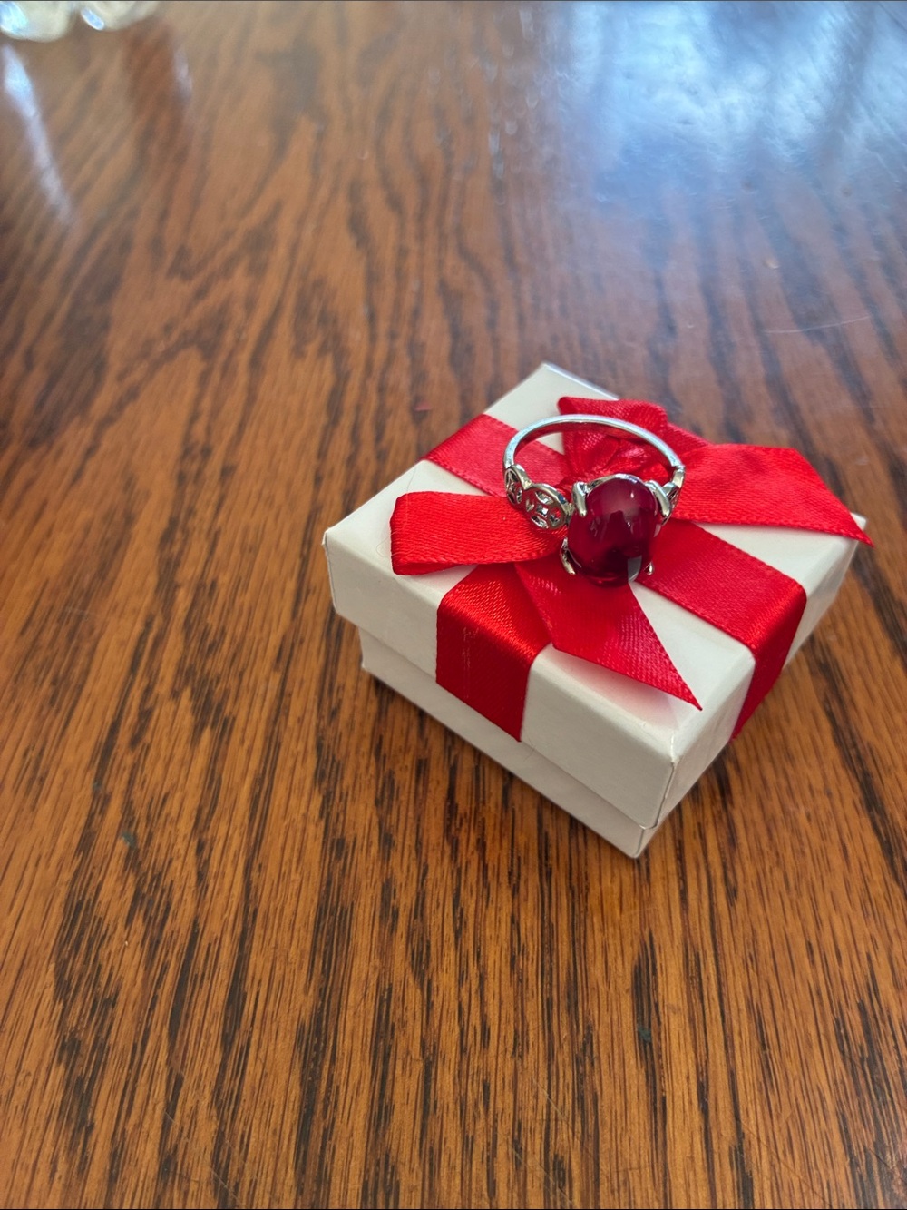 Elegant Silver Ring with Red Gemstone